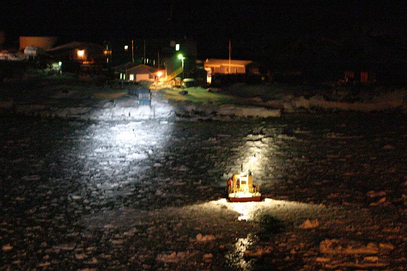 cajun cruncher making path for zodiacs.JPG